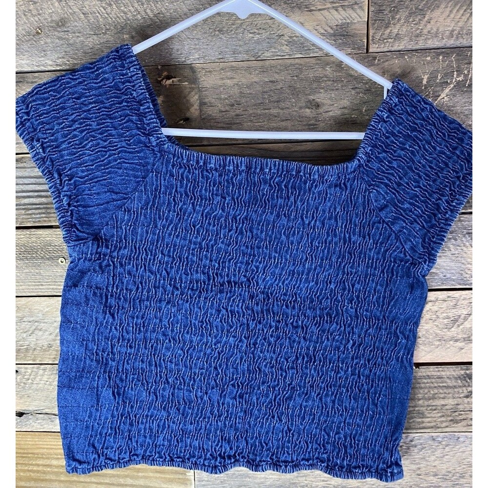 Magic Women's Sz L Stretchy Elastic Denim Sleeveless Square Neck Crop Top